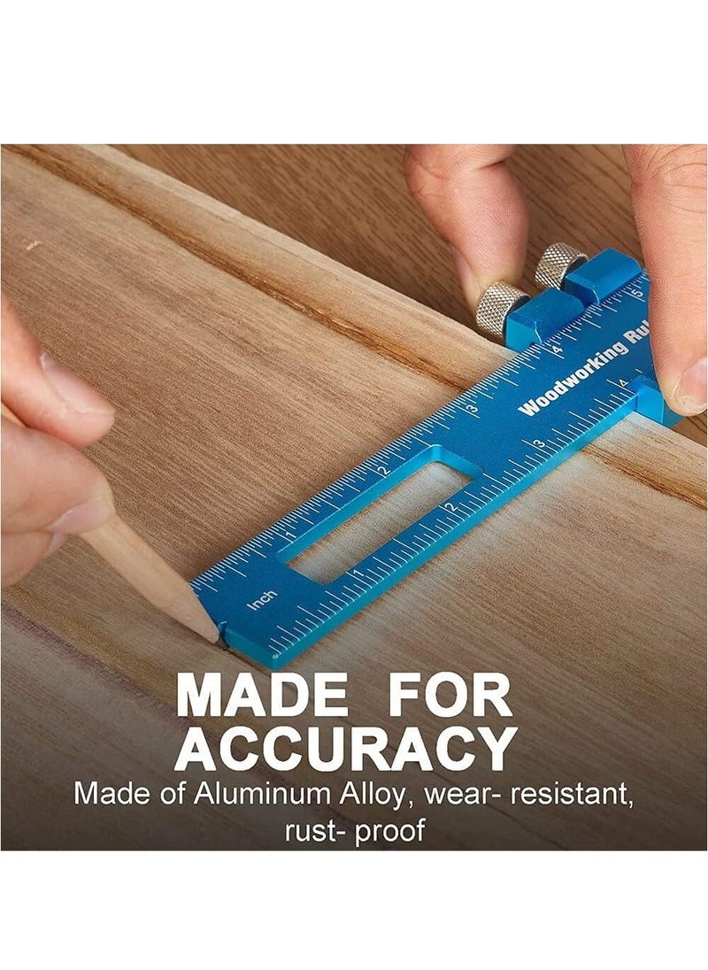 Woodworking Ruler 3 Pcs Precision Pocket Metal Slide Stop T-Track Mark Measuring Tape for Accurate Measurement of Object Size