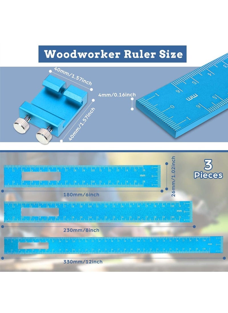 Woodworking Ruler 3 Pcs Woodworking Ruler Precision Pocket Ruler Metal Slide Stop Ruler T-Track Ruler Mark Measuring Tape for Accurate Measurement of Object Size