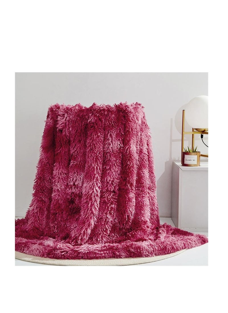 Zangge Bedding Long Hair Shaggy Throw Blanket Faux Fur Super Soft Long Pile Plush Double Layer Bed Blanket for Bed Sofa Couch Office Burgundy 160*130CM
