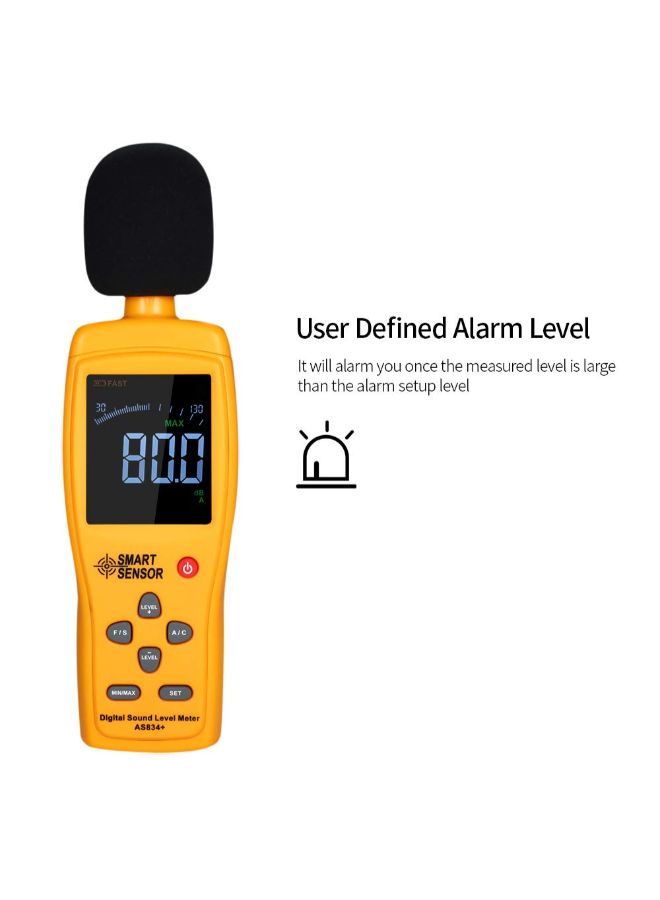 Digital LCD Sound Level Monitoring Tester Black/Orange 0.261kg