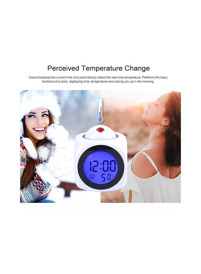 Multi-Function Projection Voice Clock Report With Thermometer White