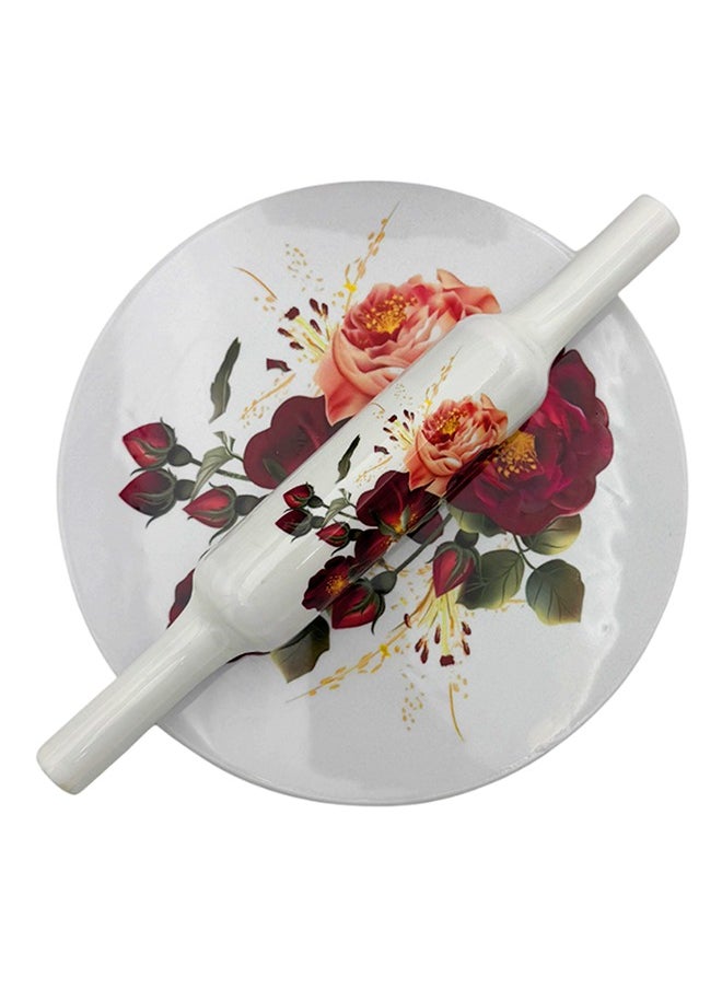 Majestic Chakla Belan - Heavy Marble Rolling Board with Lightweight Wooden Rolling Pin – 25 cm Marble Board & 30.5 cm Wooden Pin – Beautiful & Elegant Floral Designs, Premium Quality for Baking and Cooking