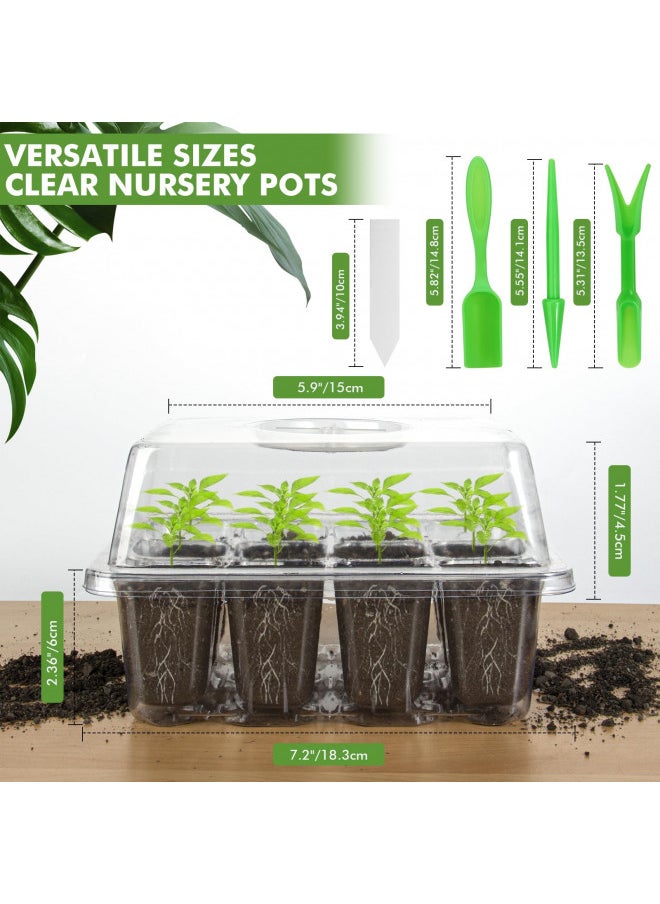 ZOUTOG Seed Starter Tray, 15 Pack 180-Cell Reusable Plant Germination Trays with Humidity Dome and Drainage Hole, Bonus 3 Seedling Tools & 100 Plant Labels, Indoor & Outdoor Use