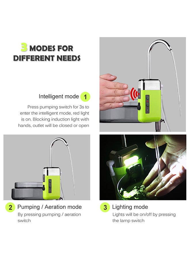 Outdoor Portable Mini Air Pump Air Oxygen Pump With Air Stone Tube 3-in-1 Sensing USB Charging Automatic Water Pump Multifunctional Oxygen Pump Noiseless Fishing Air Pump LED Lighting Outdoor Aerator for Fishing