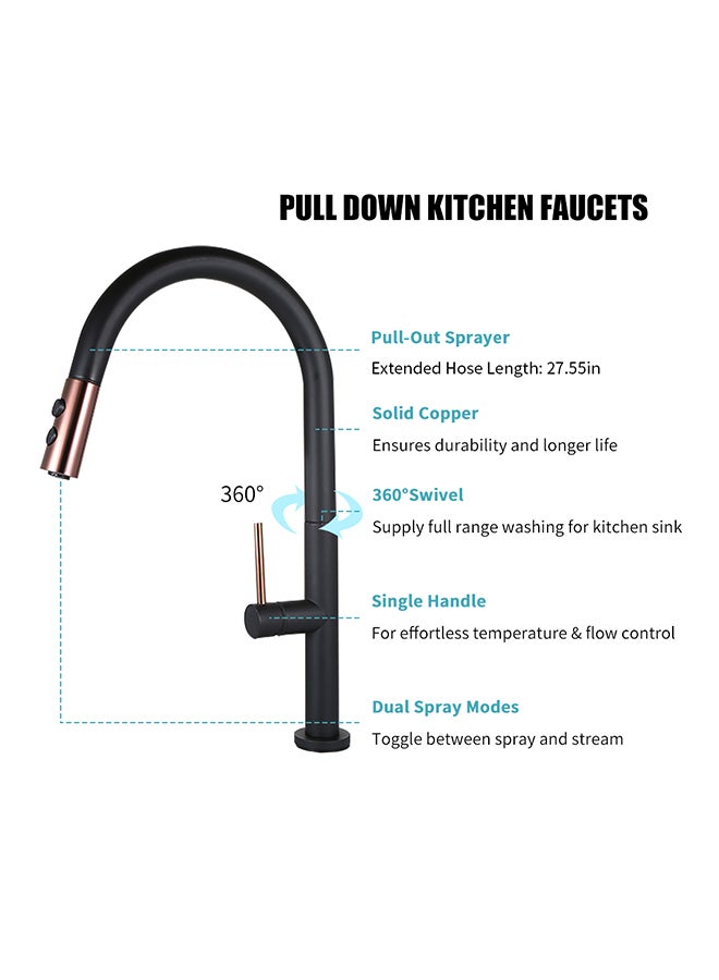 Rotatable Pull Down Sink Sprayer Ceramic Valve Copper Water Tap Black 58X8X27kg