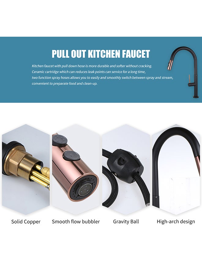 Rotatable Pull Down Sink Sprayer Ceramic Valve Copper Water Tap Black 58X8X27kg