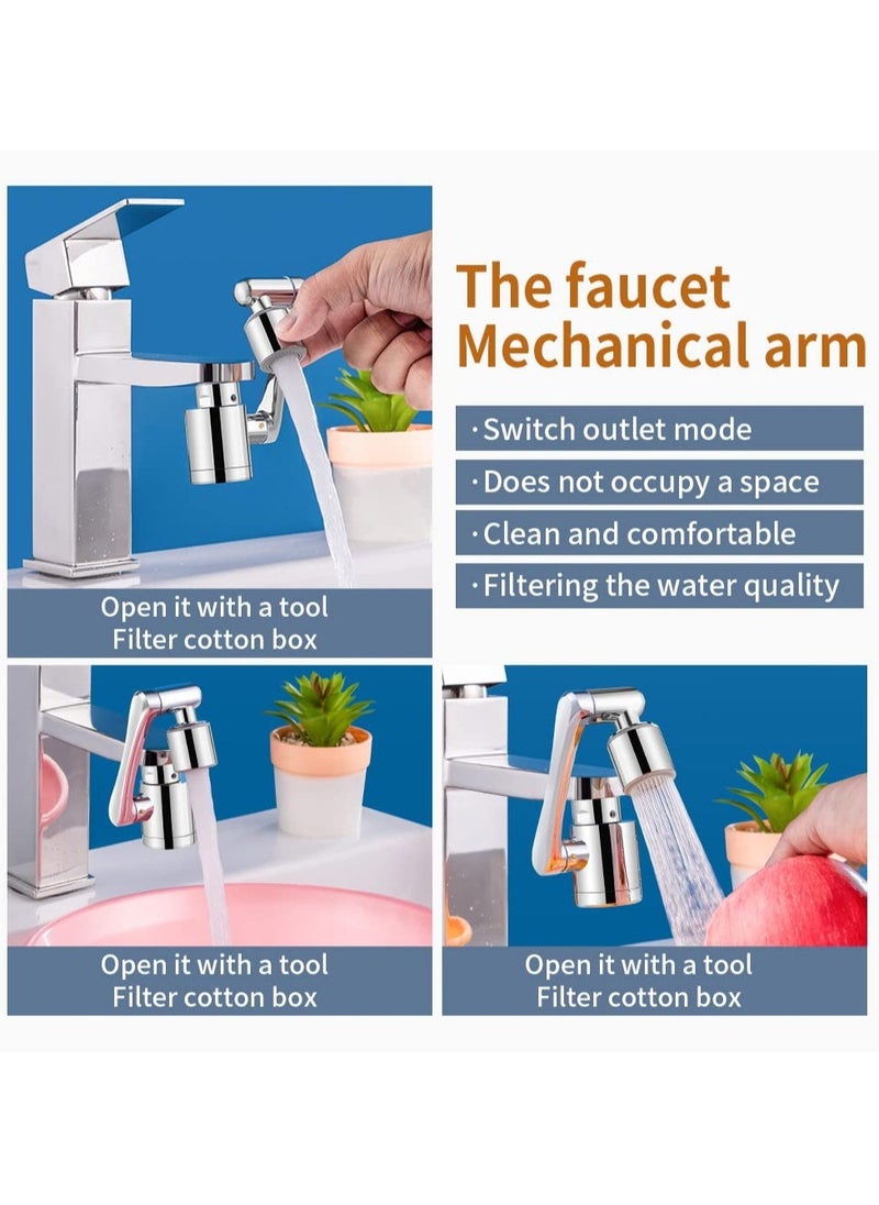 Faucet Extender, 1080° FilterSwivel Faucet Aerator, Durable Splash Proof Faucet, 2 Types of Water Discharge Model, Multifunctional Robot Arm for Cleaning Eyes/Hair/Face for Kitchen and Bathroom