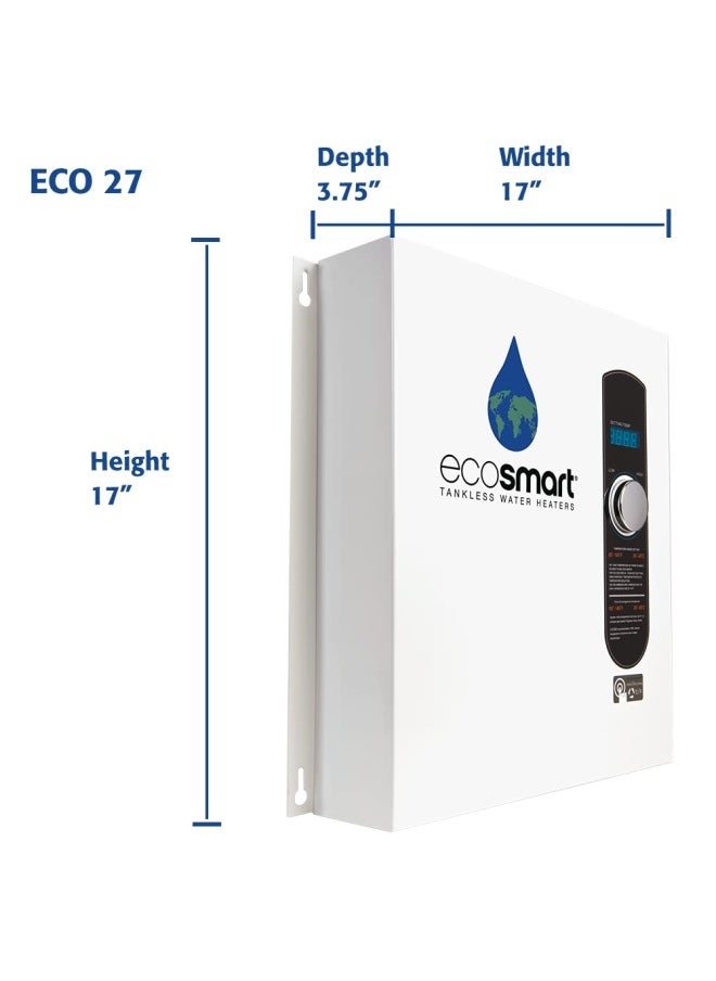 Ecosmart Eco Electric Tankless Water Heater 27 Kw At 240 Volts 1125 Amps With Patented Self Modulating Technology White