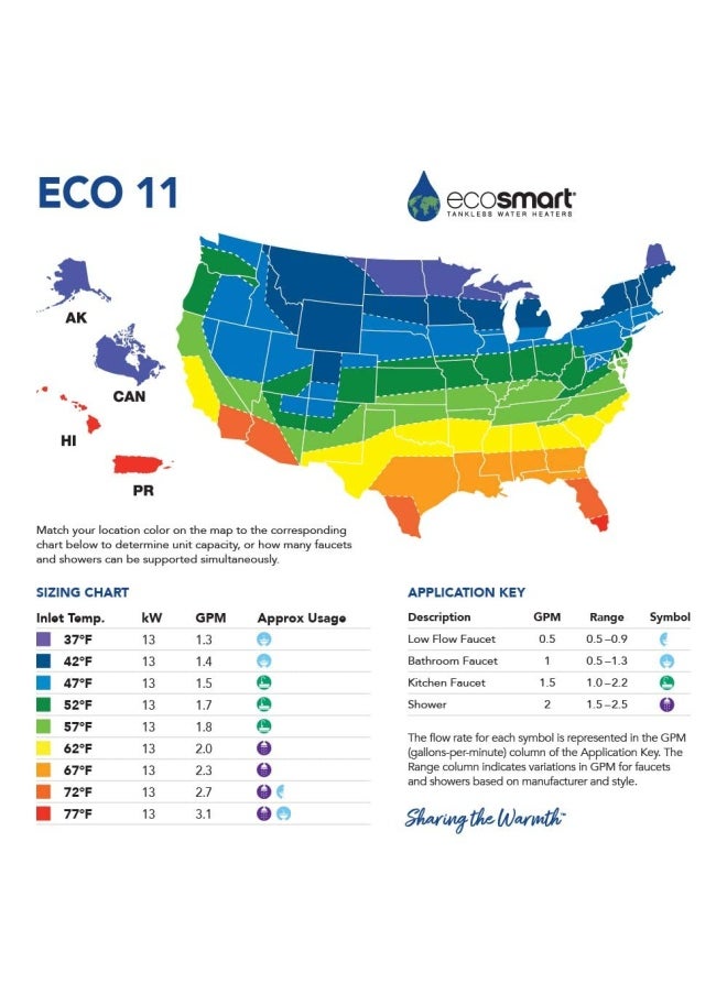 Ecosmart Eco 11 Electric Tankless Water Heater 13Kw At 240 Volts With Patented Self Modulating Technology