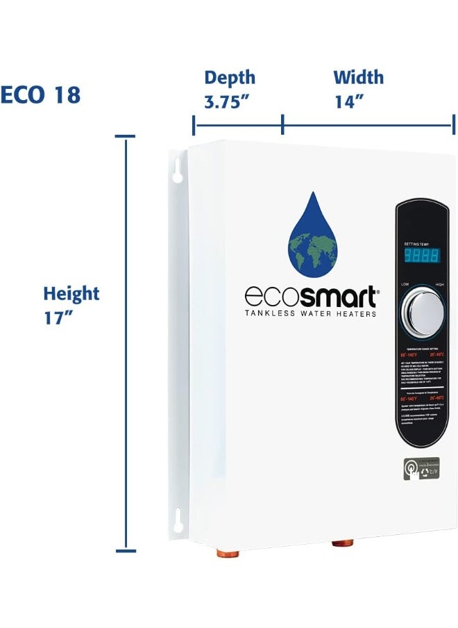 Eco 18 Electric Tankless Water Heater, 18 Kw At 240 Volts With Patented Self Modulating Technology