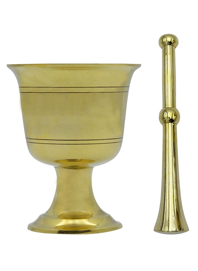 Majestic Brass Hawan Dasta Mortar and Pestle Set of 3 – Dia 10.5 cm, 11.5 cm, 12.5 cm & Height 12 cm, 13.5 cm, 15 cm – Durable Handcrafted Design for Grinding Spices, Herbs, Spiritual Rituals, and Kitchen Use