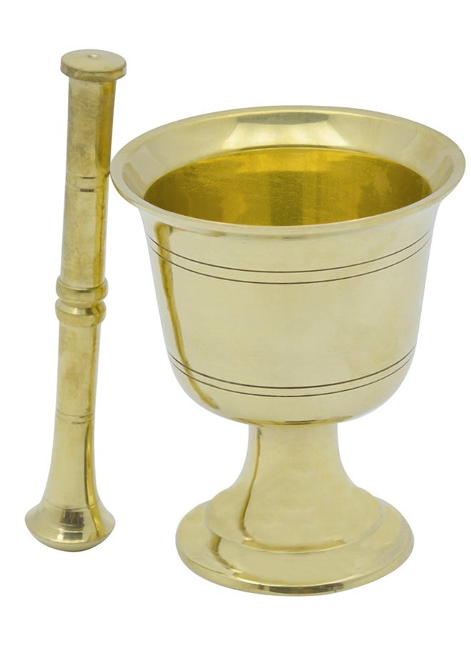 Majestic Brass Hawan Dasta Mortar and Pestle Set of 3 – Dia 10.5 cm, 11.5 cm, 12.5 cm & Height 12 cm, 13.5 cm, 15 cm – Durable Handcrafted Design for Grinding Spices, Herbs, Spiritual Rituals, and Kitchen Use