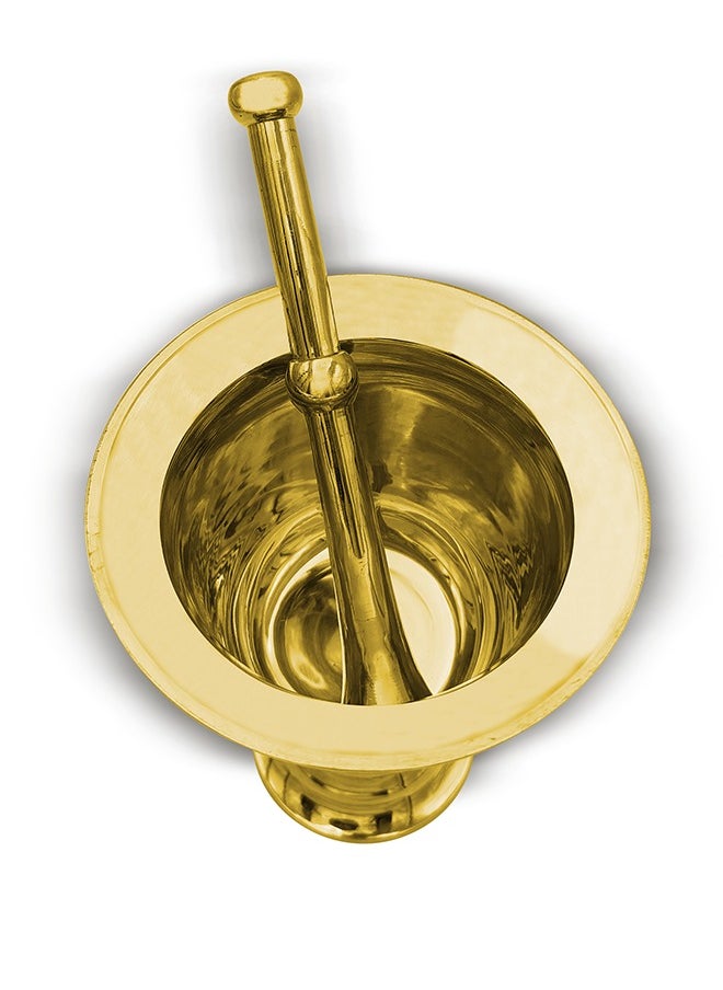 Majestic Brass Hawan Dasta Mortar and Pestle Set of 3 – Dia 10.5 cm, 11.5 cm, 12.5 cm & Height 12 cm, 13.5 cm, 15 cm – Durable Handcrafted Design for Grinding Spices, Herbs, Spiritual Rituals, and Kitchen Use