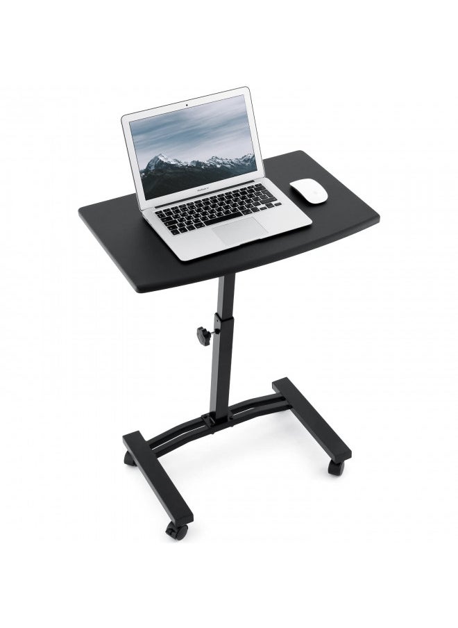 Tatkraft Dream Portable Laptop Desk Cart with Height Adjustable Flat Top (23.6x15.7''), Wheels and Stoppers, Black