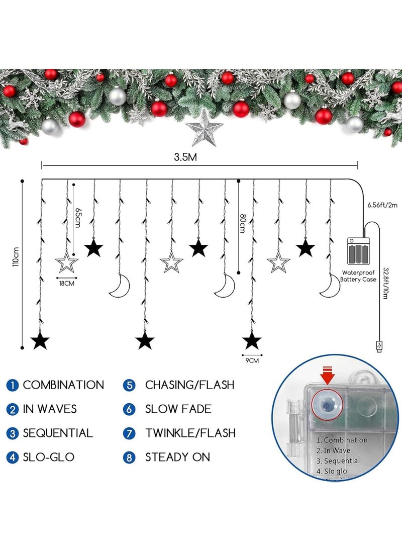 Solar Ramadan Lights Ramadan Decoration Starry String Curtain Moons Stars Light 3.5M Ramadan Night Light Fairy Lights with Remote Control for Christmas Ramadan Party Home Decoration (Moon and Stars)