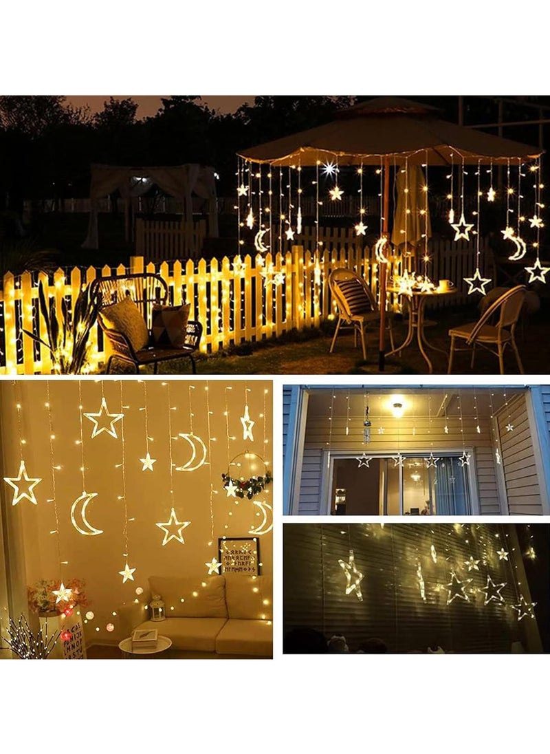 Solar Ramadan Lights Ramadan Decoration Starry String Curtain Moons Stars Light 3.5M Ramadan Night Light Fairy Lights with Remote Control for Christmas Ramadan Party Home Decoration (Moon and Stars)