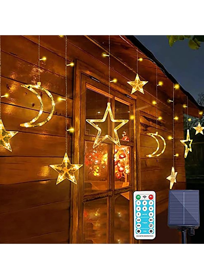 Solar Ramadan Lights Ramadan Decoration Starry String Curtain Moons Stars Light 3.5M Ramadan Night Light Fairy Lights with Remote Control for Christmas Ramadan Party Home Decoration (Moon and Stars)