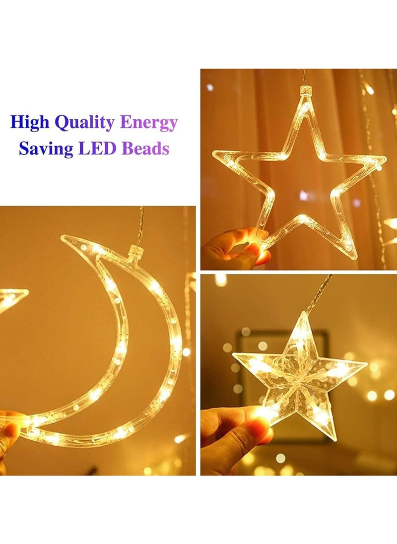 Solar Ramadan Lights Ramadan Decoration Starry String Curtain Moons Stars Light 3.5M Ramadan Night Light Fairy Lights with Remote Control for Christmas Ramadan Party Home Decoration (Moon and Stars)