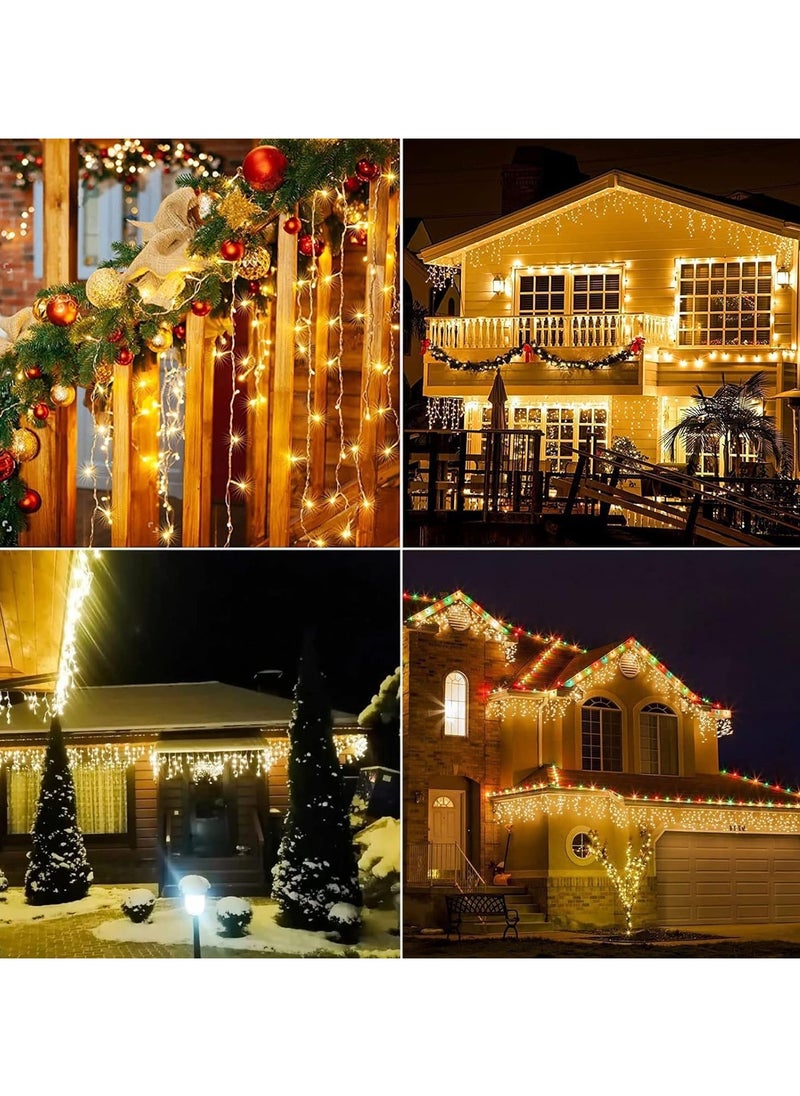 Solar Icicle String Light Christmas Outdoor Decorations 16FT 256 LED 8 Mode Remote Curtain Light Solar Power Christmas Fairy Light for Christmas Halloween Thanksgiving Garden Party Wedding