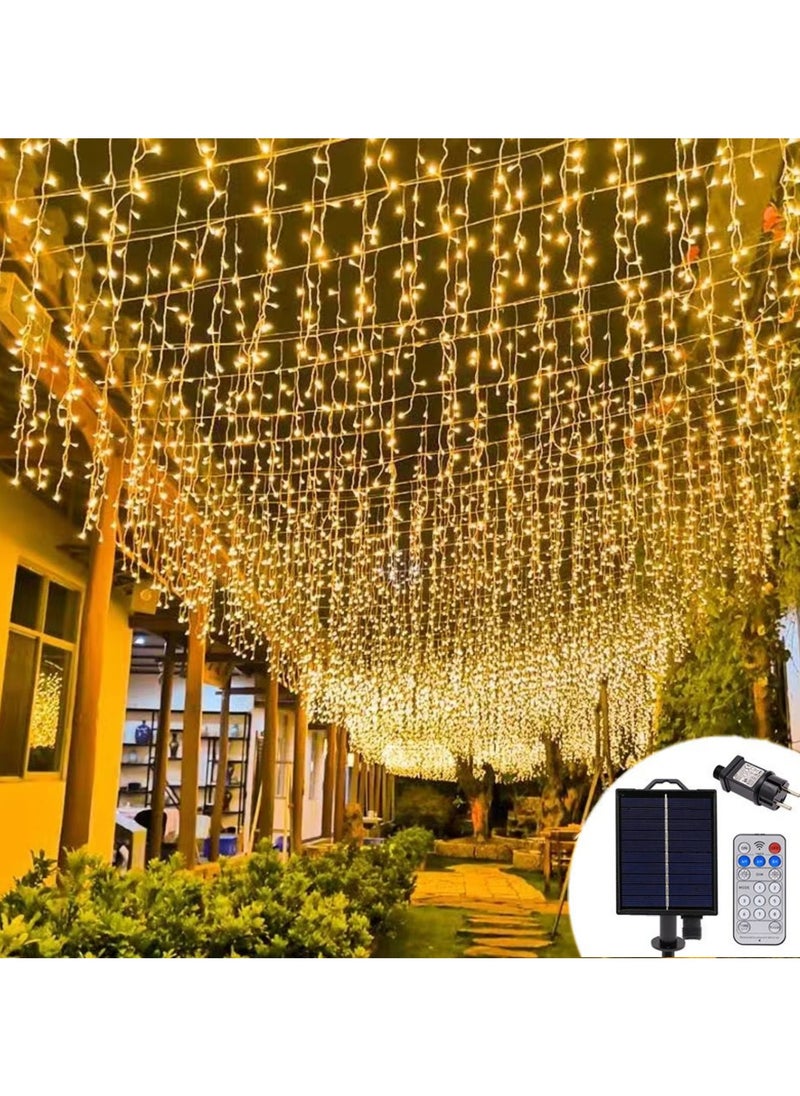 Solar Icicle String Light Christmas Outdoor Decorations 16FT 256 LED 8 Mode Remote Curtain Light Solar Power Christmas Fairy Light for Christmas Halloween Thanksgiving Garden Party Wedding