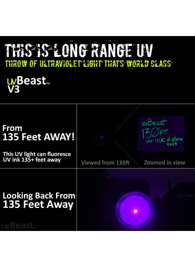 Uvbeast  New V3 385-395Nm Black Light Uv Flashlight - High Power Upgraded Triple Broad Band Leds Best For Professional Commercial Use - Usa Stock - Uk Design