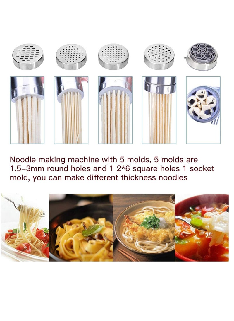 Manual Noodle Pasta Maker Spaghetti Kitchen Tool Stainless Steel Press Machine Press Machine Pasta Maker with 5 Noodle Mould Fruit Juicer Squeezer (18.5x14cm)