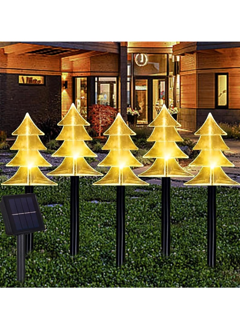 Christmas Solar Pathway Lights, Set of 5 Waterproof Landscape Christmas Lights, Stake Christmas Decorations, LED Lights for Yard Lawn Patio Walkway Decor (5PCS-Warm White-Tree)