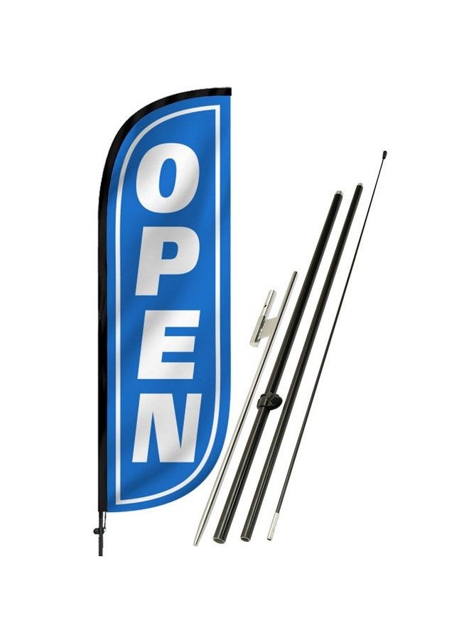 Feather Flag Set 5Ft Tall Advertising Banner Flag With Pole Kit And Ground Spike For Business Promotion Open Blue White