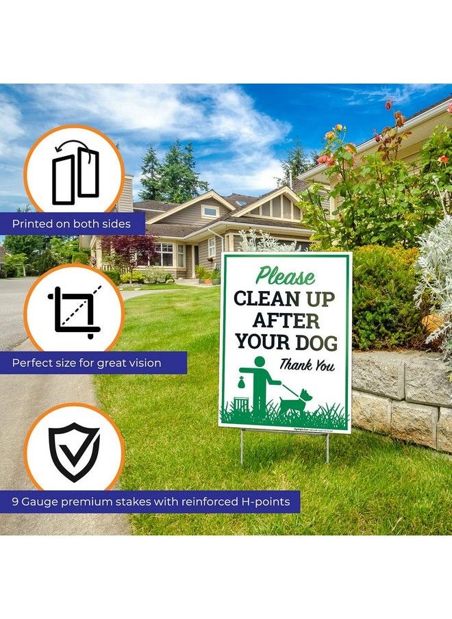 Please Clean Up After Your Dog Thank You Sign (2 Pack) Double Sided 9X12 Inches Corrugated Plastic With Metal H Stake Made In Usa