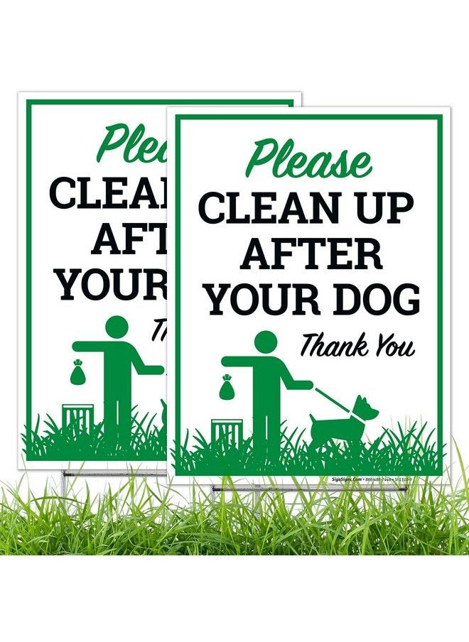 Please Clean Up After Your Dog Thank You Sign (2 Pack) Double Sided 9X12 Inches Corrugated Plastic With Metal H Stake Made In Usa