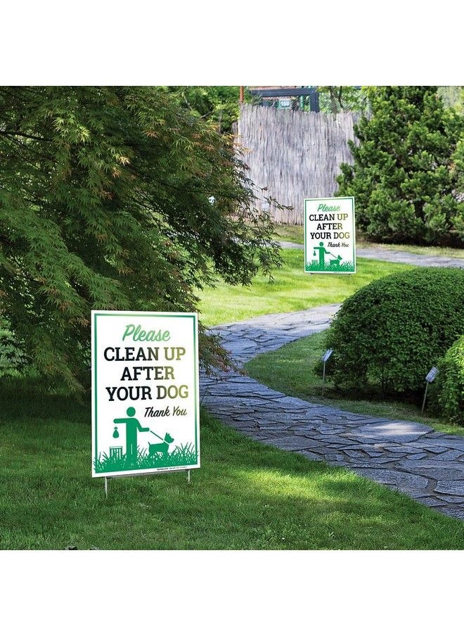 Please Clean Up After Your Dog Thank You Sign (2 Pack) Double Sided 9X12 Inches Corrugated Plastic With Metal H Stake Made In Usa