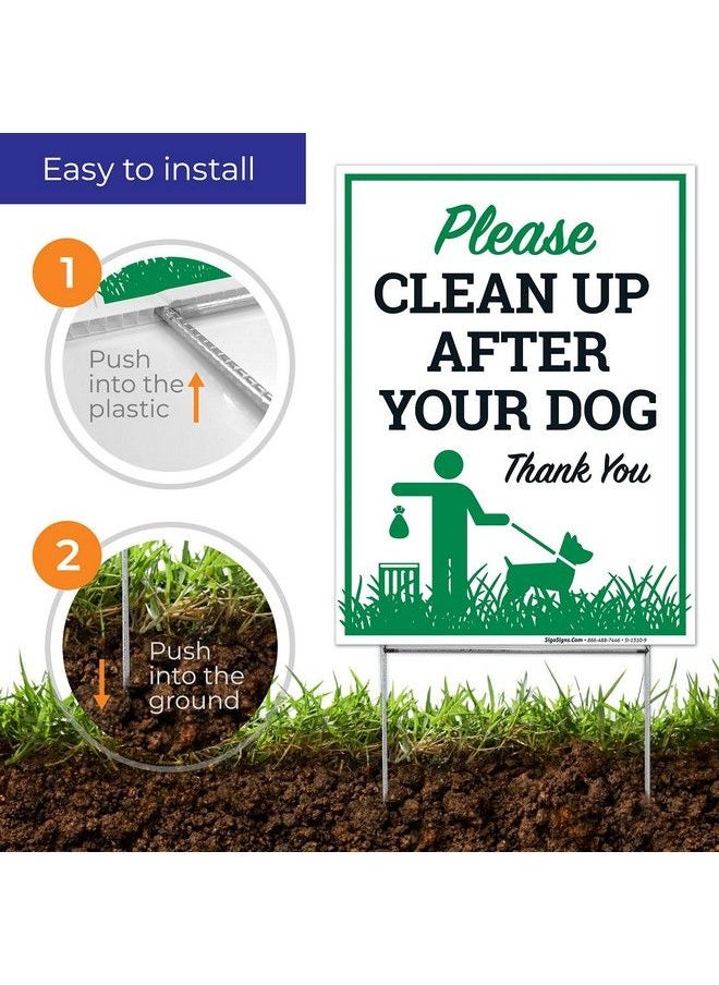 Please Clean Up After Your Dog Thank You Sign (2 Pack) Double Sided 9X12 Inches Corrugated Plastic With Metal H Stake Made In Usa