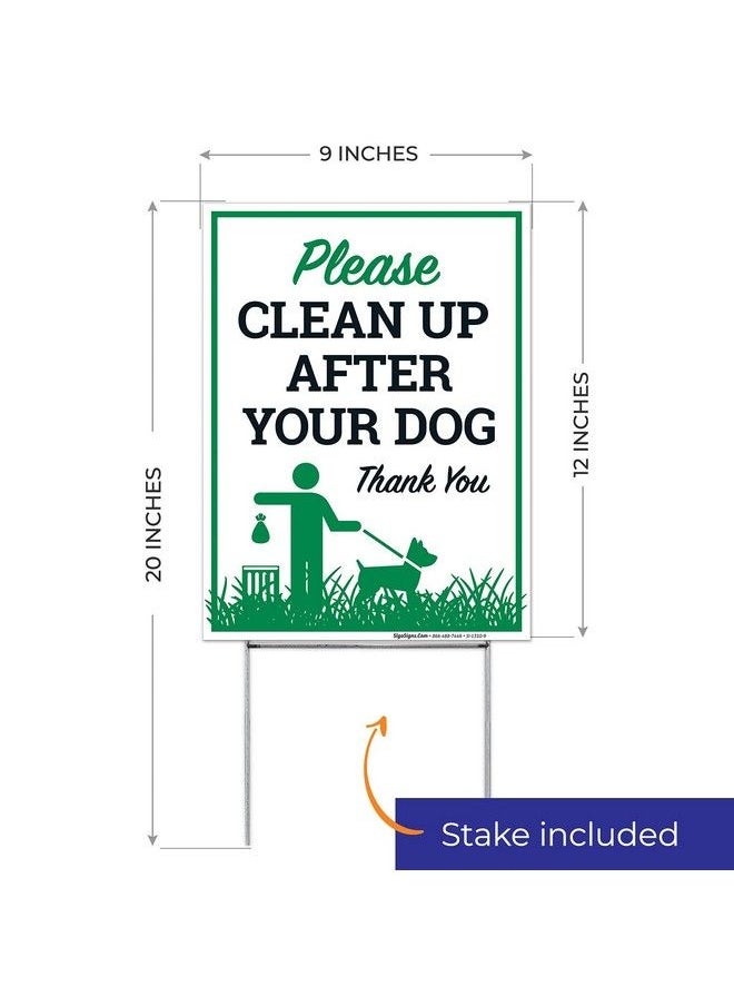 Please Clean Up After Your Dog Thank You Sign (2 Pack) Double Sided 9X12 Inches Corrugated Plastic With Metal H Stake Made In Usa