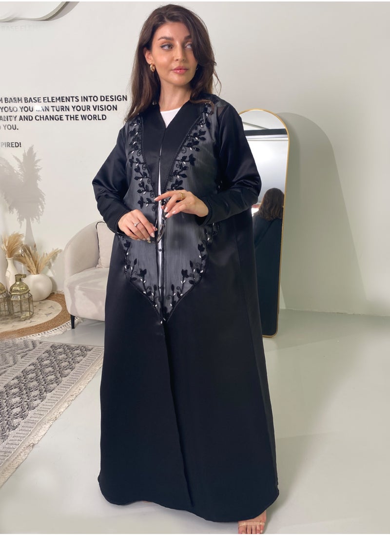 Elegant Open style abaya featuring elegant organza dantel accents