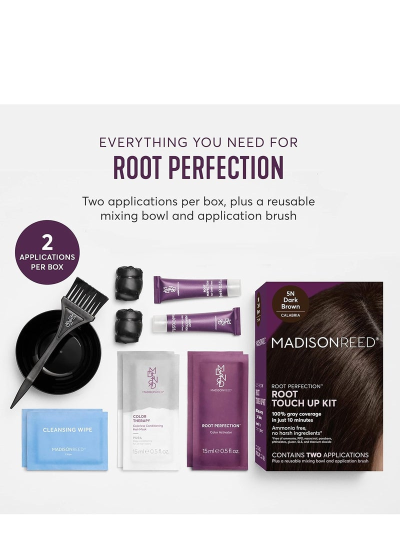 Madison Reed Root Perfection Permanent Root Touch Up, Dark Brown 5N Calabria, 10 Minutes for 100% Gray Root Coverage, Ammonia-Free Hair Dye, Two Applications