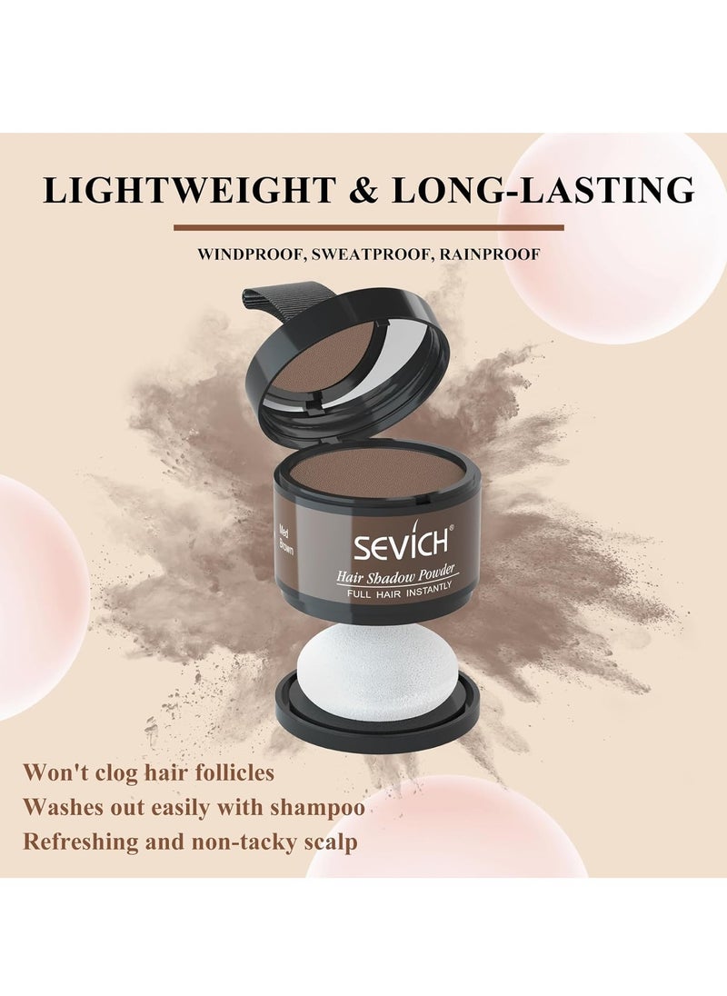 Sevich Hairline Powder，Instantly Conceals Hair Loss, Root Touch up Powder, Hair Shadow Toppers for Women & Men, Touch Up for Thinning Gray Hair, Windproof & Sweatproof, Medium Brown