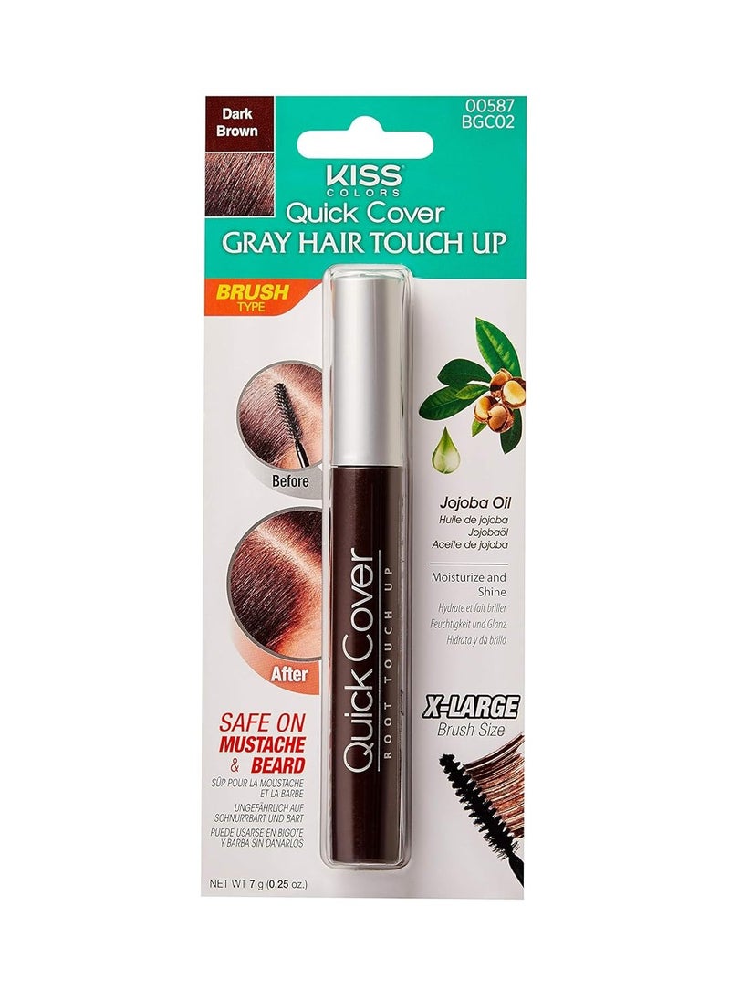 RED by Kiss Quick Cover Root Touch Up Rescue, Mascara Natural Water-Resistant Temporary Gray Concealer Cover Up Brush for Hair Mustache & Beard (Dark Brown)