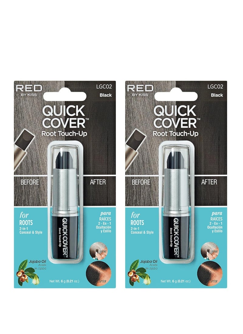 RED by Kiss Quick Cover Root Touch Up Stick Type 2PCS Water-Resistant Temporary Gray Concealer Cover Up Brush for Hair and Beard (Black)