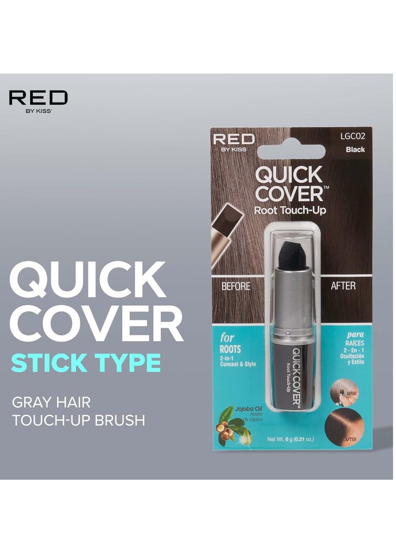 RED by Kiss Quick Cover Root Touch Up Stick Type 2PCS Water-Resistant Temporary Gray Concealer Cover Up Brush for Hair and Beard (Black)