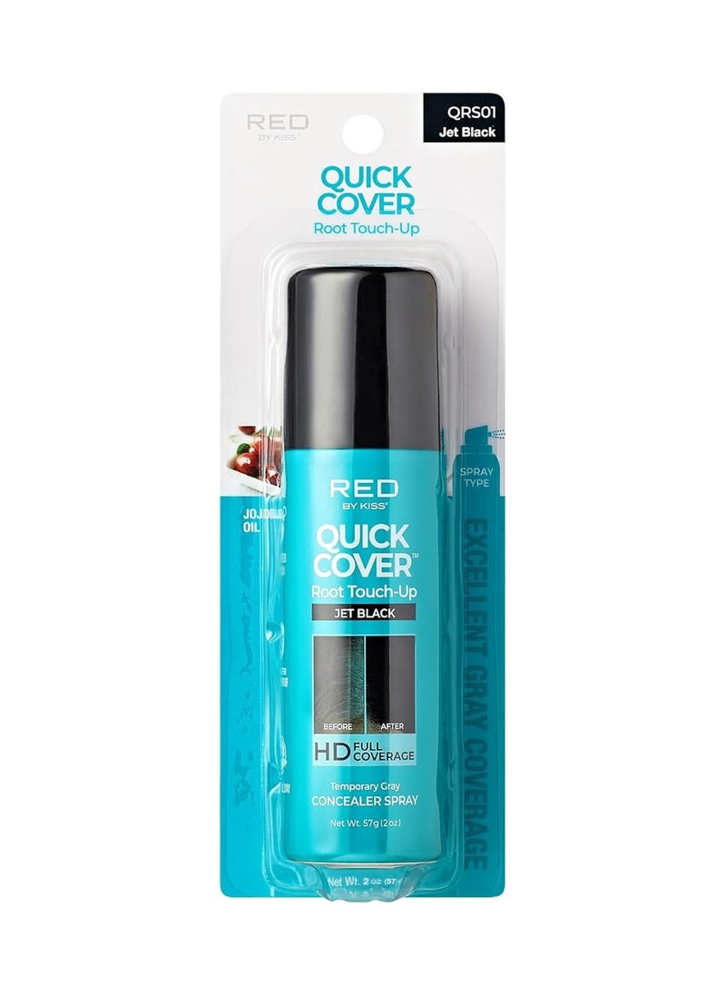 Red by Kiss Quick Cover Root Touch-Up Spray, Waterproof & Smudge-Proof Gray Coverage, Quick-Dry Formula with Jojoba Oil, Lightweight & Travel-Friendly (Jet Black, 2oz)