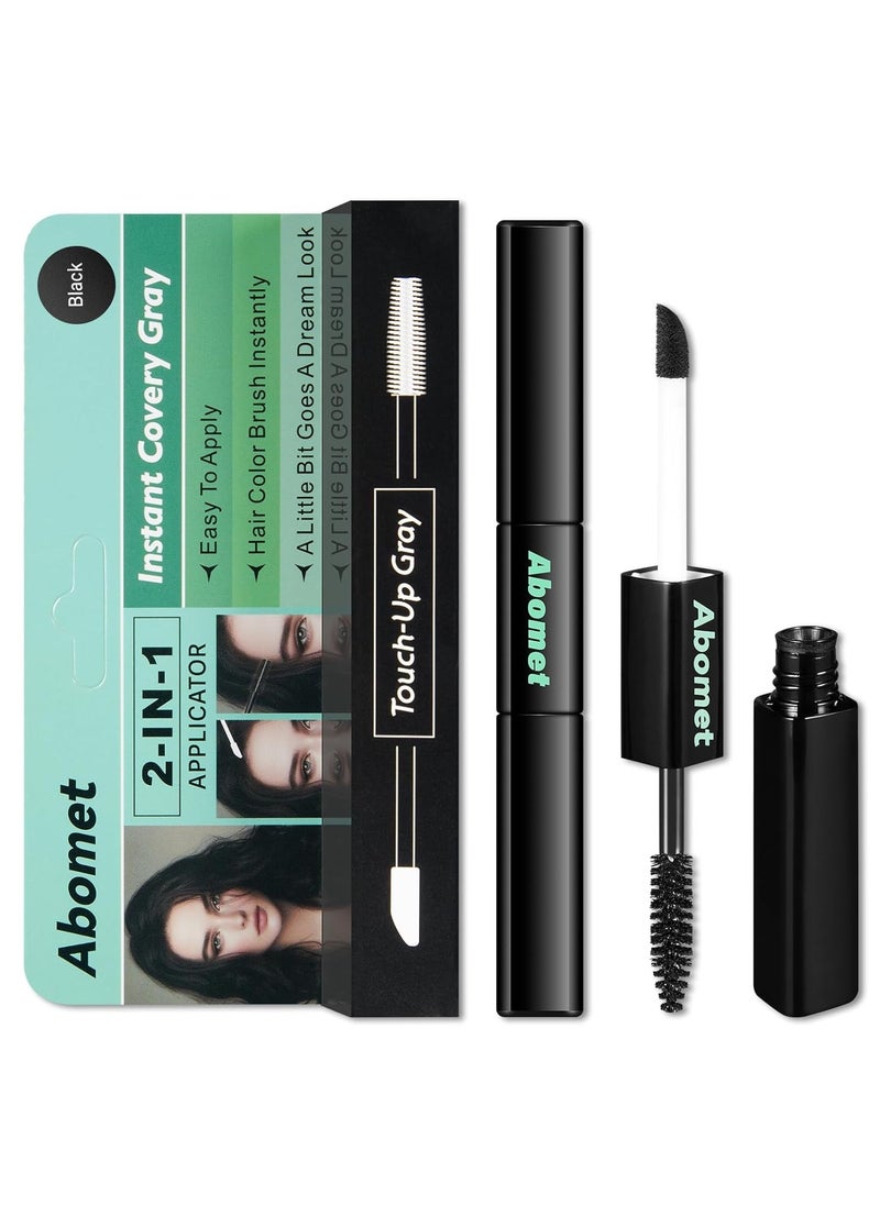 Root Touch Up Hair Color, 2-in-1 Mascara Brush& Pen Cover Gray Hair Touch Up Stick, Hair Fibers for Thinning hair, Convenient to Carry (Black, 7 ML)