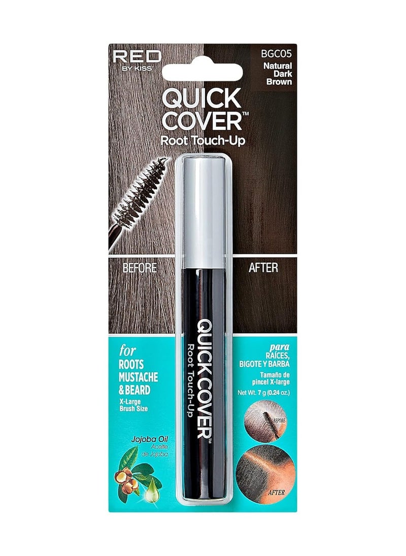 RED by Kiss Quick Cover Root Touch Up Rescue, Mascara Natural Water-Resistant Temporary Gray Concealer Cover Up Brush for Hair Mustache & Beard (Natural Dark Brown)