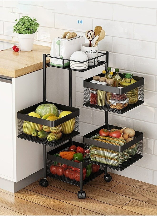 4-Layer Kitchen Storage Rack, Rotatable Fruit And Vegetable Storage Basket, Multi-Purpose Storage Rack, Black