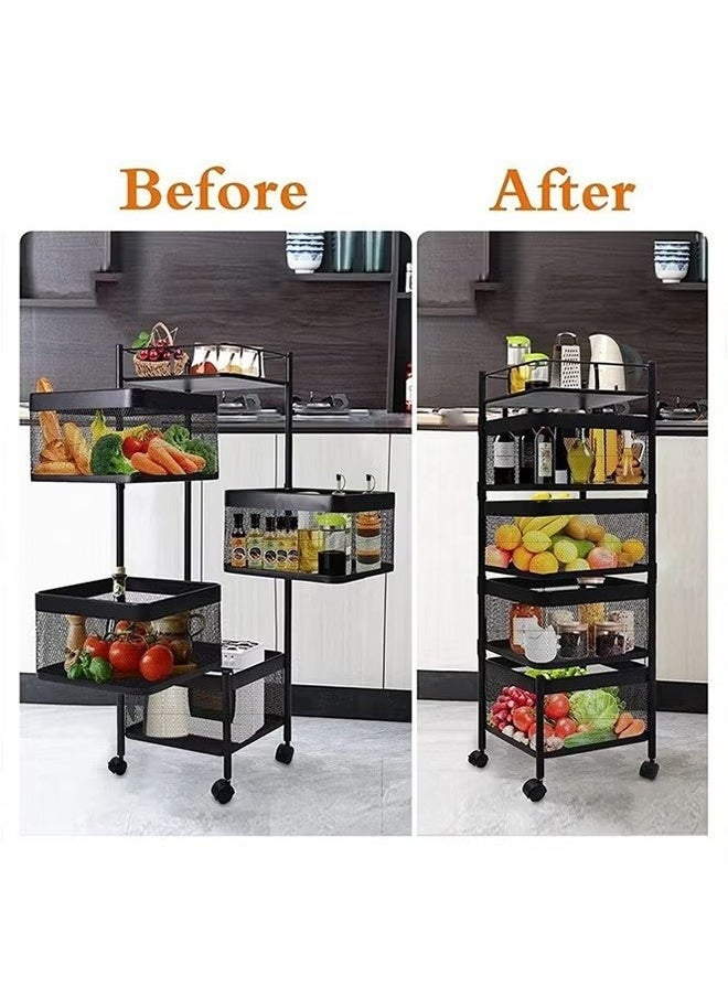 4-Layer Kitchen Storage Rack, Rotatable Fruit And Vegetable Storage Basket, Multi-Purpose Storage Rack, Black