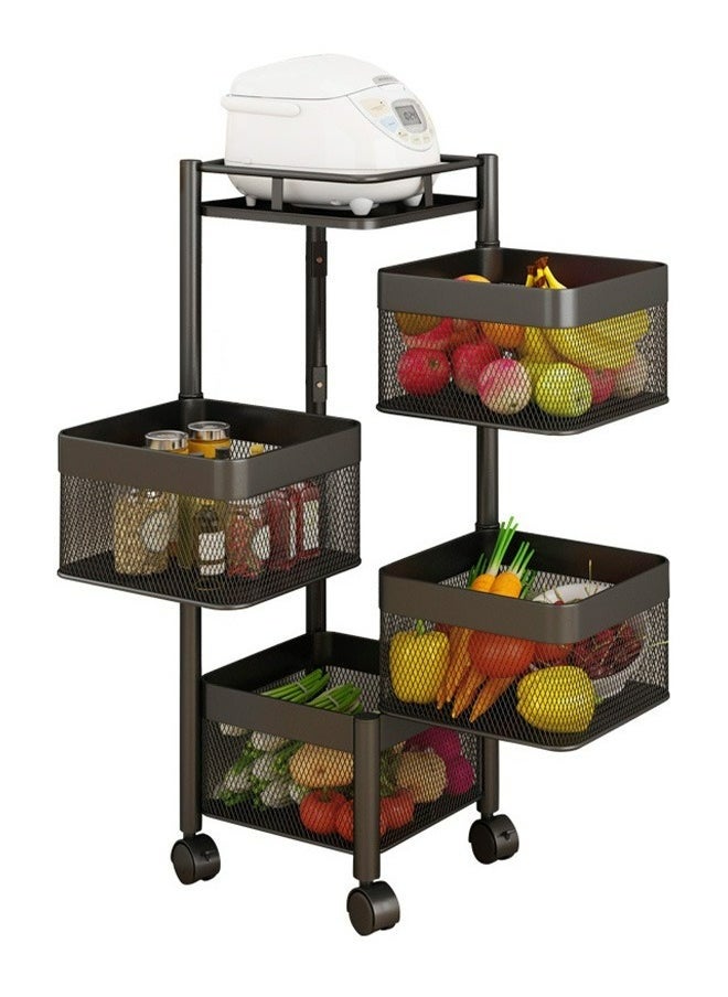 4-Layer Kitchen Storage Rack, Rotatable Fruit And Vegetable Storage Basket, Multi-Purpose Storage Rack, Black