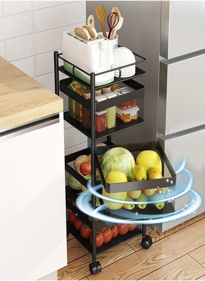 4-Layer Kitchen Storage Rack, Rotatable Fruit And Vegetable Storage Basket, Multi-Purpose Storage Rack, Black