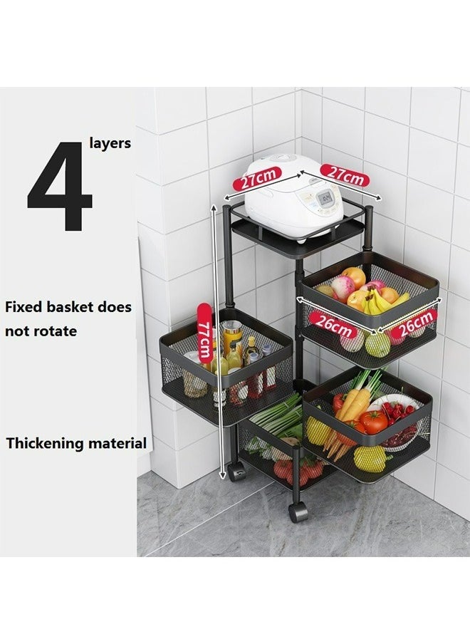 4 Tier Square Rotating Storage Rack, Multi-Layer Kitchen Storage Shelf, Fruit Vegetable Storage Basket