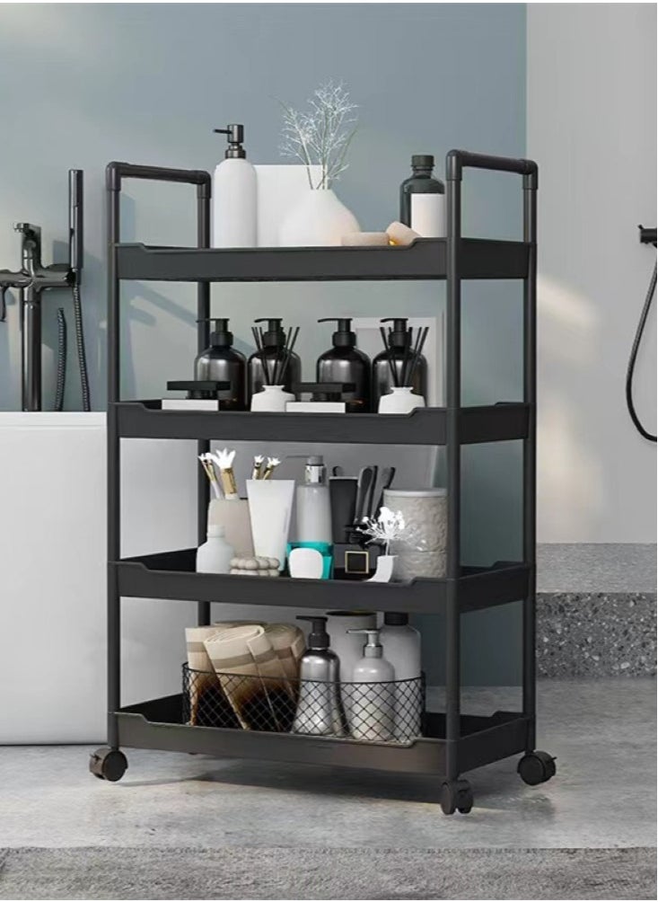 4-Tier Removable Storage Organization Shelf Storage Rack for Home Bathroom Kitchen Stainless Steel Material Black 57x28x104 cm