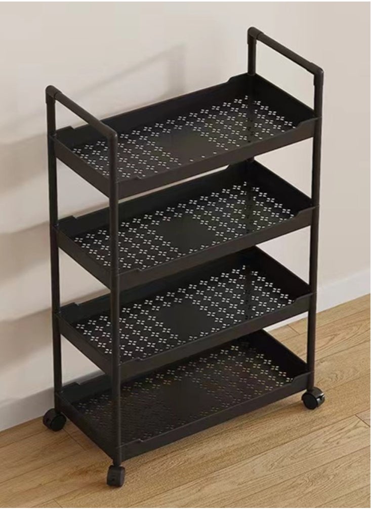 4-Tier Removable Storage Organization Shelf Storage Rack for Home Bathroom Kitchen Stainless Steel Material Black 57x28x104 cm