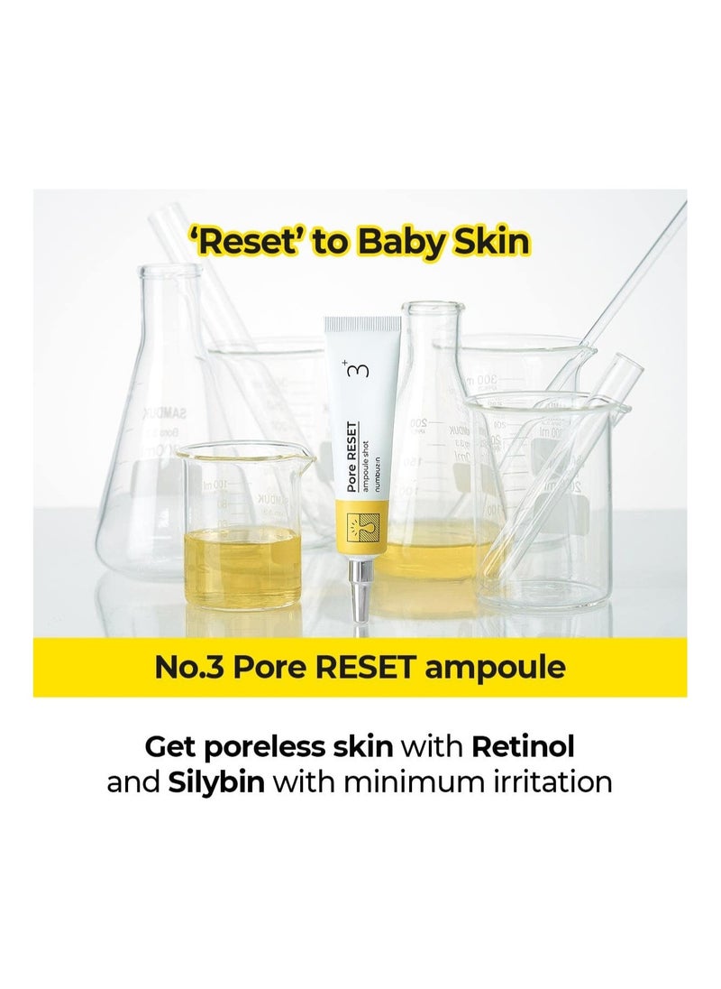 Numbuzin No.3 Pore Reset Ampoule Shot Pore Care, Soothing, Irritation-Reducing, High-Efficacy, Elasticity Boosting, Radiance Enhancing | 25ml Korean Skincare Set